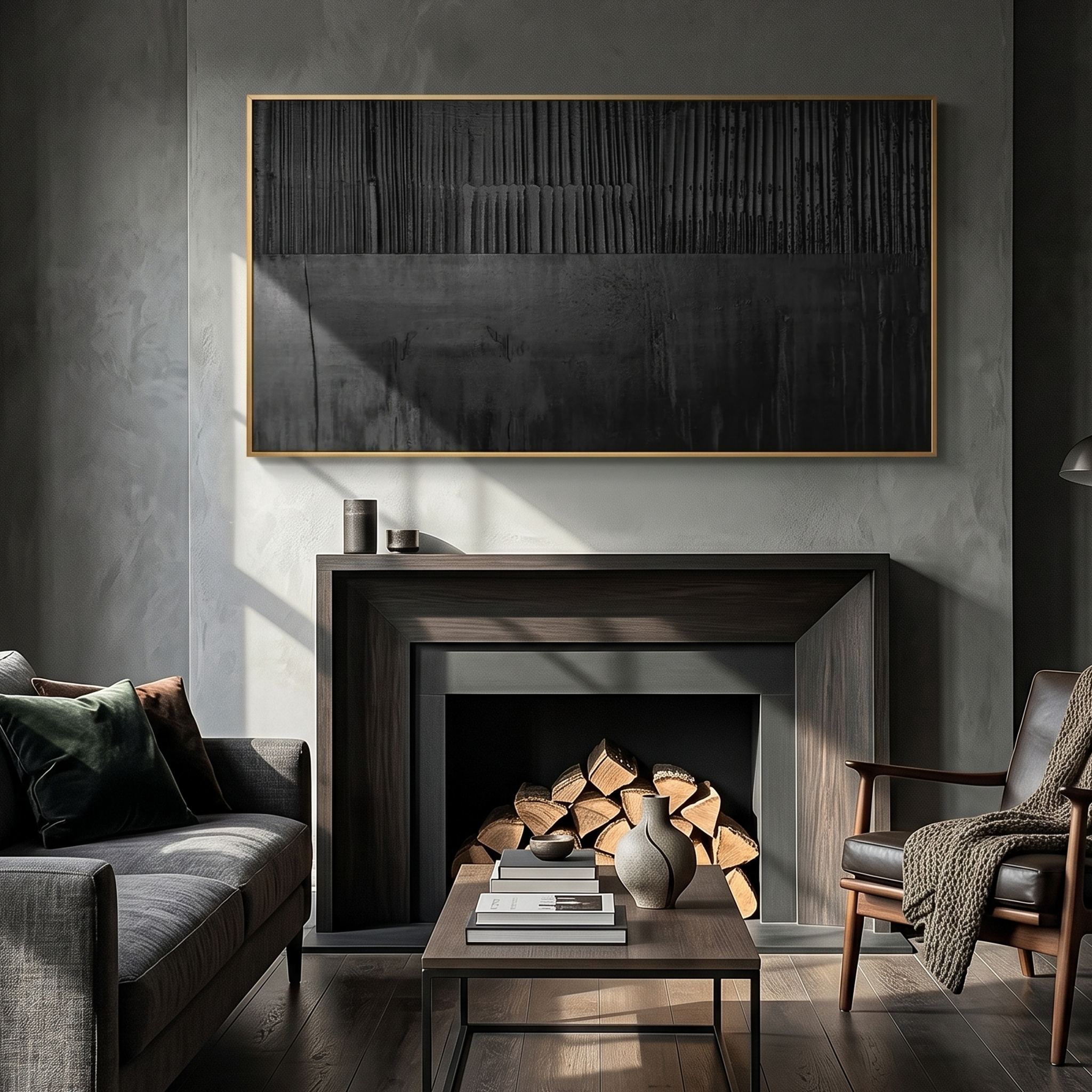 "Midnight Matrix" – Modern Dark Minimalist 3D Heavy Relief | Italian Luxury All-Black Statement Art #WS 237