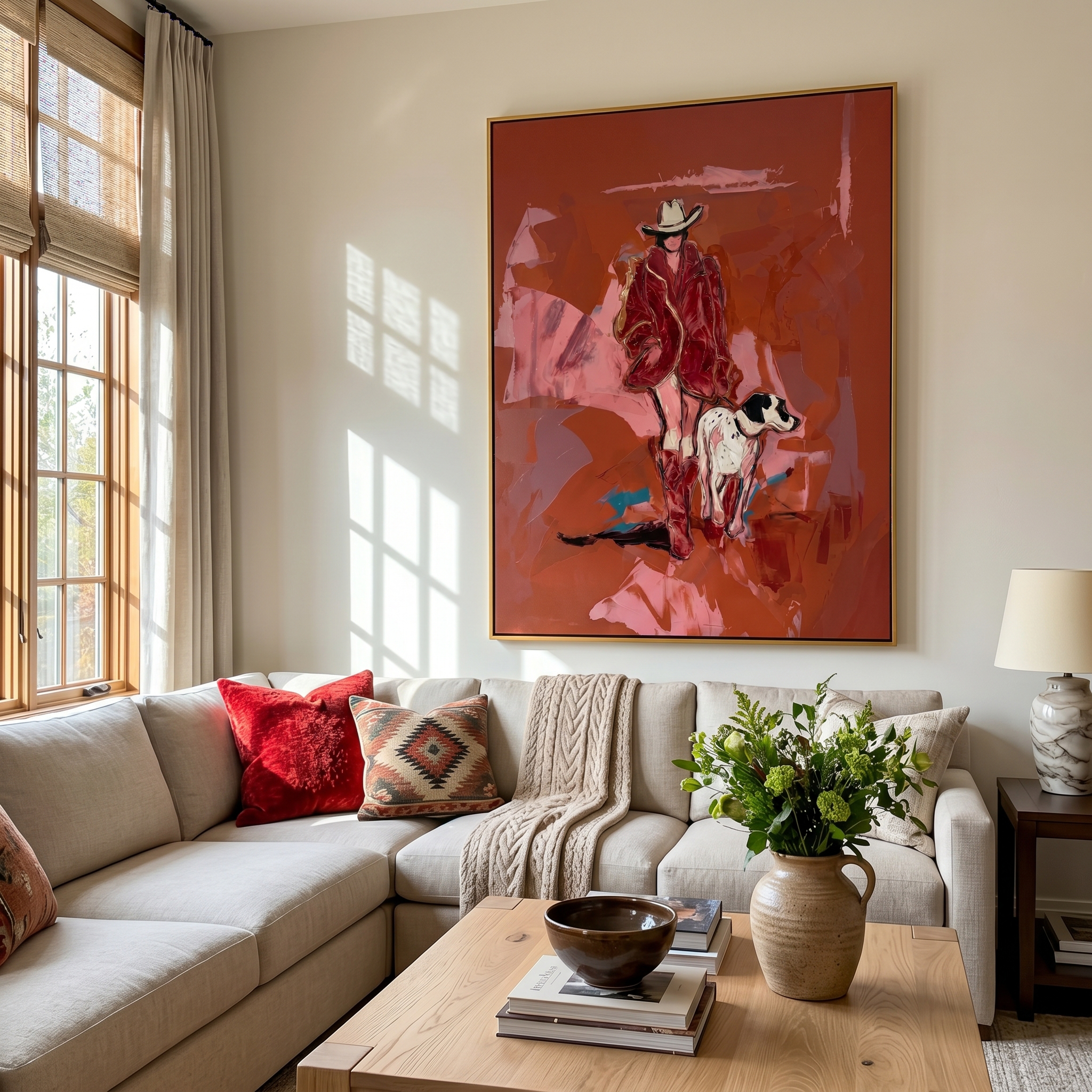 "Rust-Colored Walk" – Expressive Sculptural Art | 3D Layered Ochre & Blush Canvas with Gold Accents | Luxury Vertical Wall Art #PE 518
