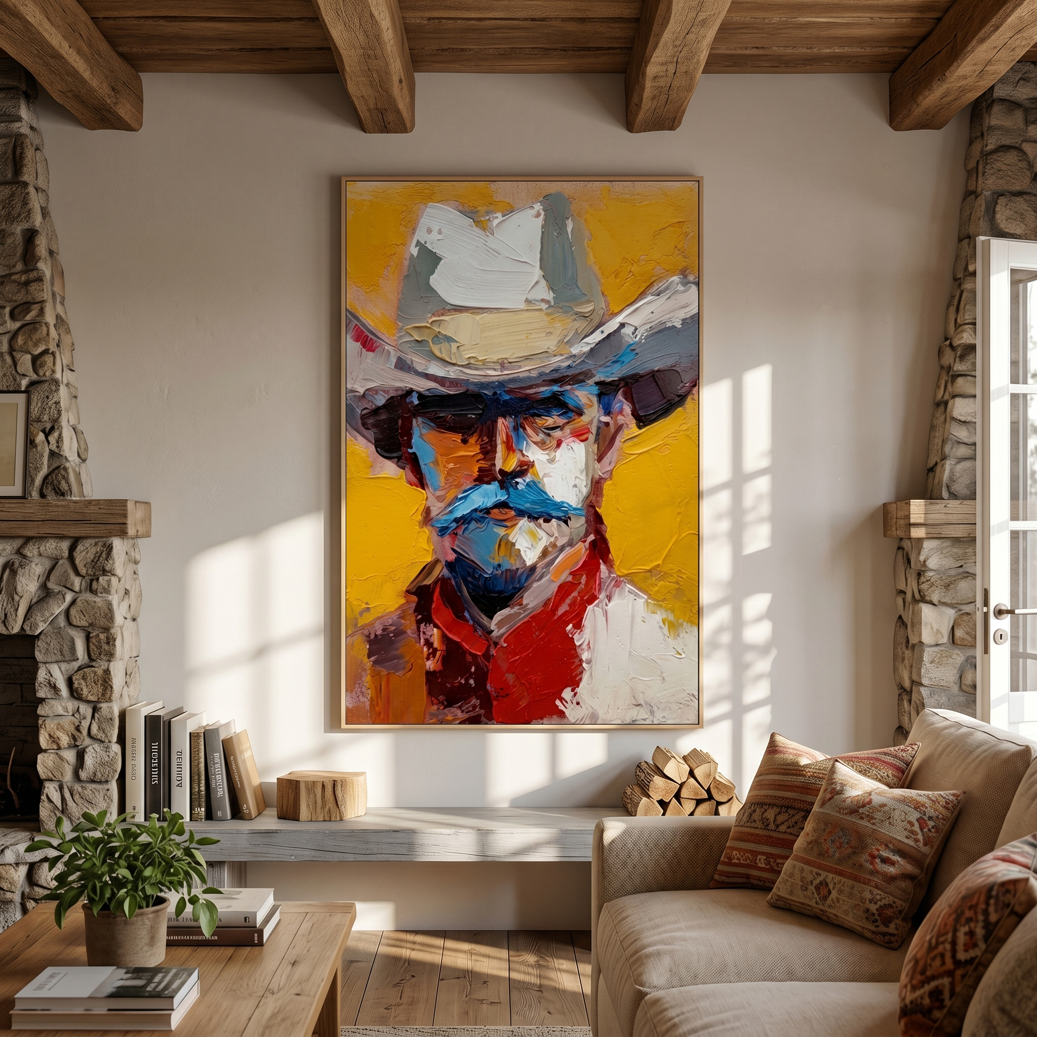 "Vibrant Western Icon" – Abstract Impasto Cowboy Artwork | Bold Tones Expressive Wall Decor | Contemporary Vertical Statement Piece #PE 511