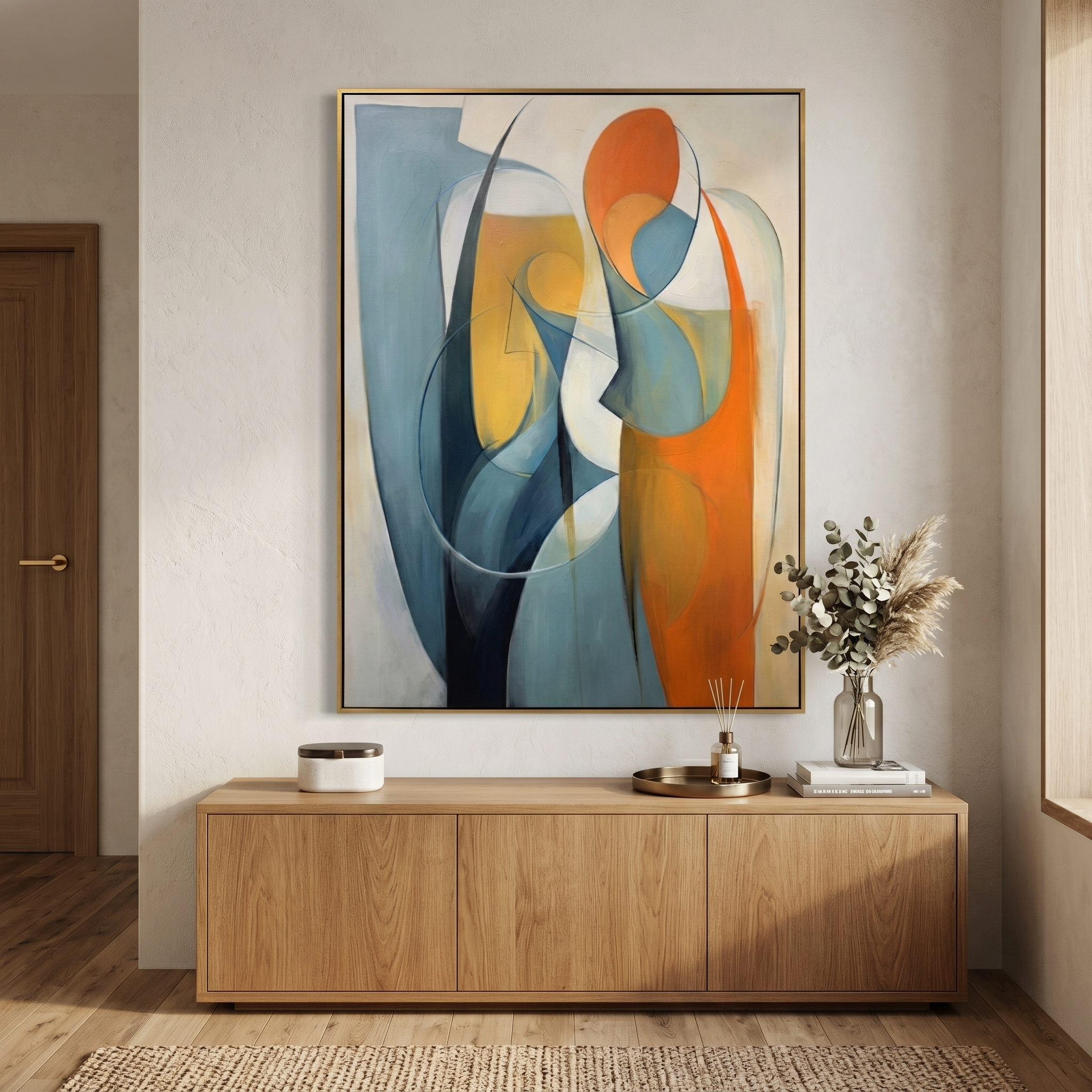 "Soul Resonate" – Mid-Century Modern Geometric Abstract | Cubist Inspired Couple Silhouette Gallery Wall Art #AB983