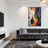 "Azure Poised Presence" - Abstract Figurative Art | 3D Blue & orange Textured Canvas Painting | Luxury Vertical Wall Art #AB 927