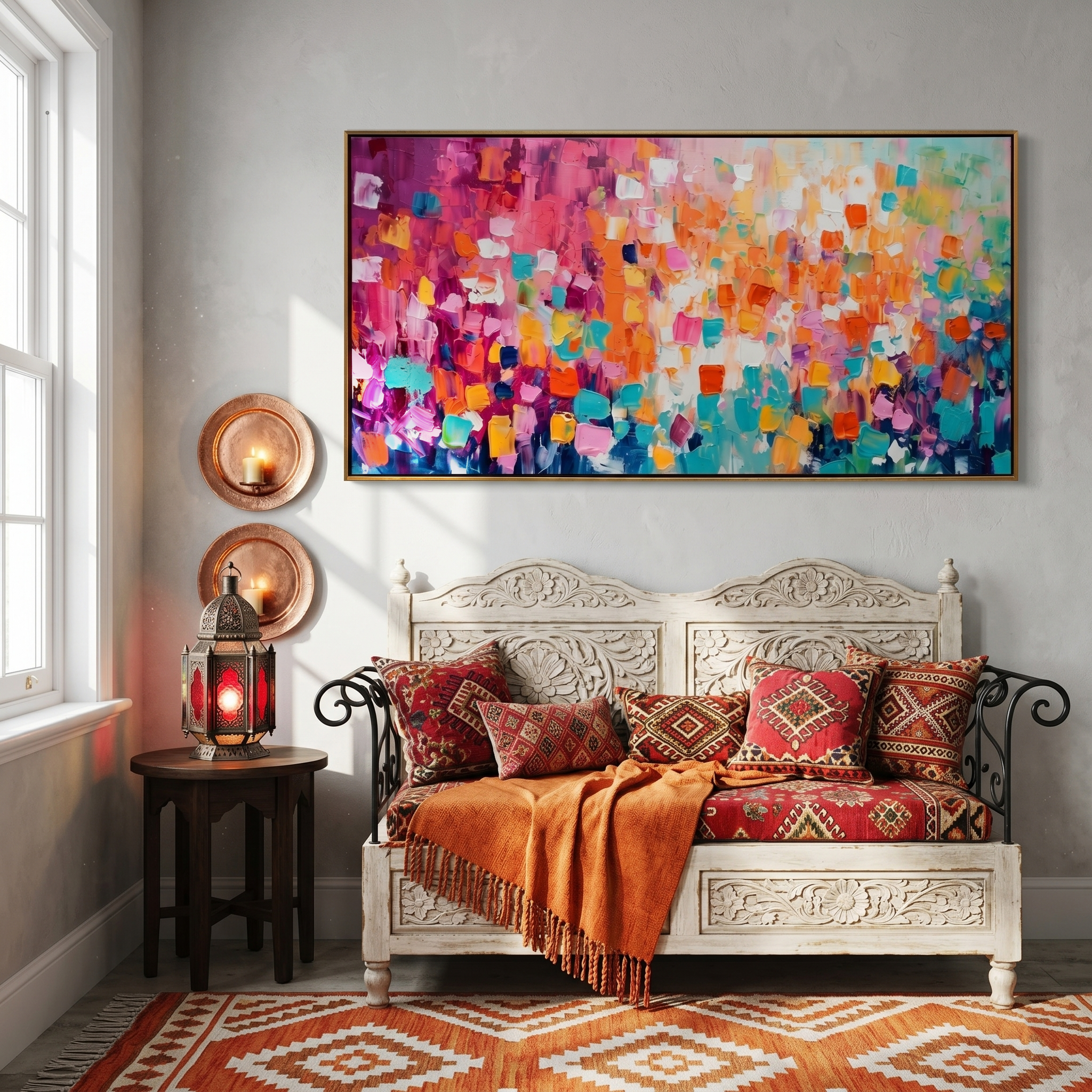 "Chromatic Celebration" – Modern Vibrant Mosaic Impasto | Dopamine Style Horizontal Statement Art #AB998