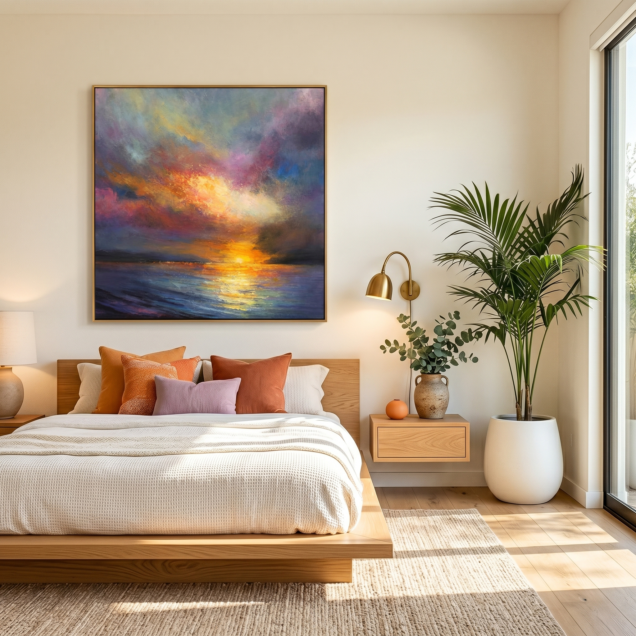 "Aria of Light" – Modern Statement Sunset Seascape Impasto | Bold Purple & Gold Luxury Textured Art #BE064