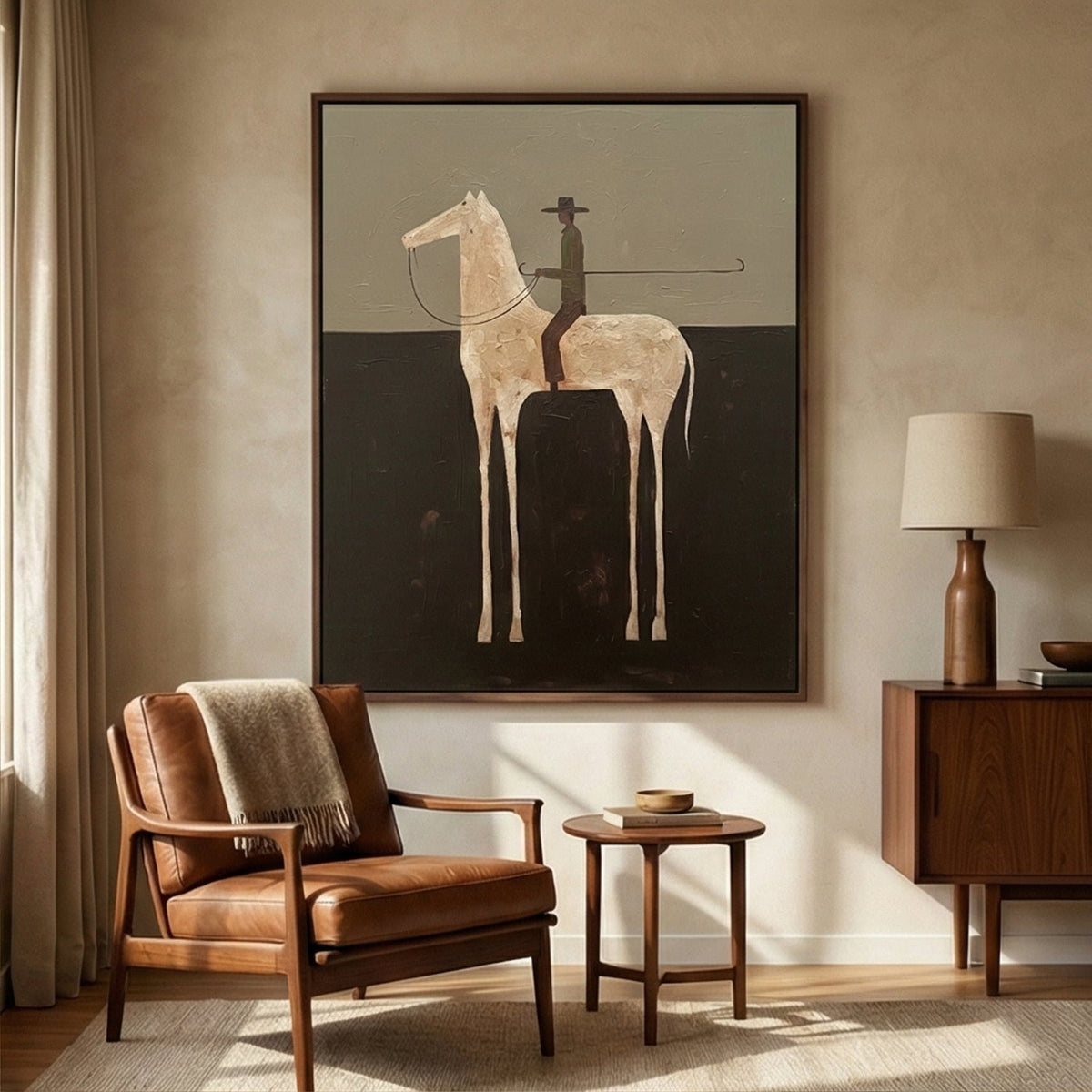 "Midnight Rider" - Modern Heavy Impasto Western Animal Artwork | Black & White Palette Knife Painting | Luxury Vertical Wall Art #PT 2656