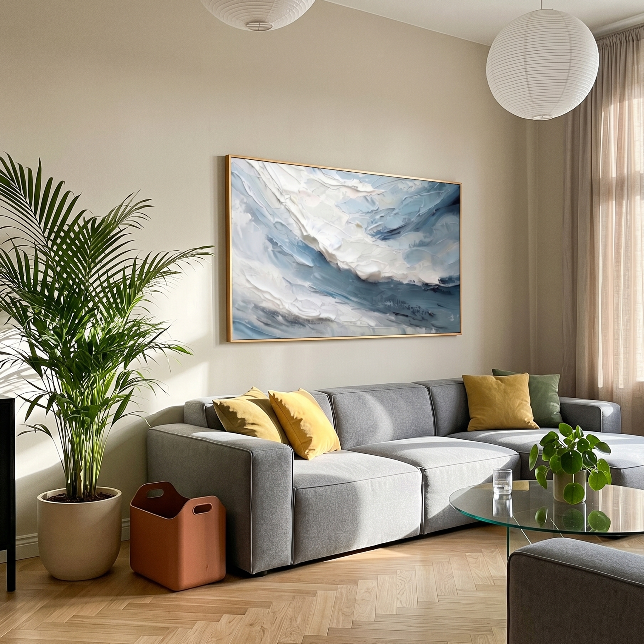 "Frozen Tide" – 3D Sculptural Heavy Impasto Wave | Modern Minimalist Blue & White Horizontal Gallery Art #PT 544
