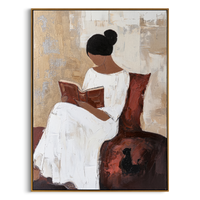 "Serene Reader's Moment" – Textured Abstract Portrait Art | Beige, White & Deep Red Woman with Book Painting | Contemporary Wall Decor #PE 500