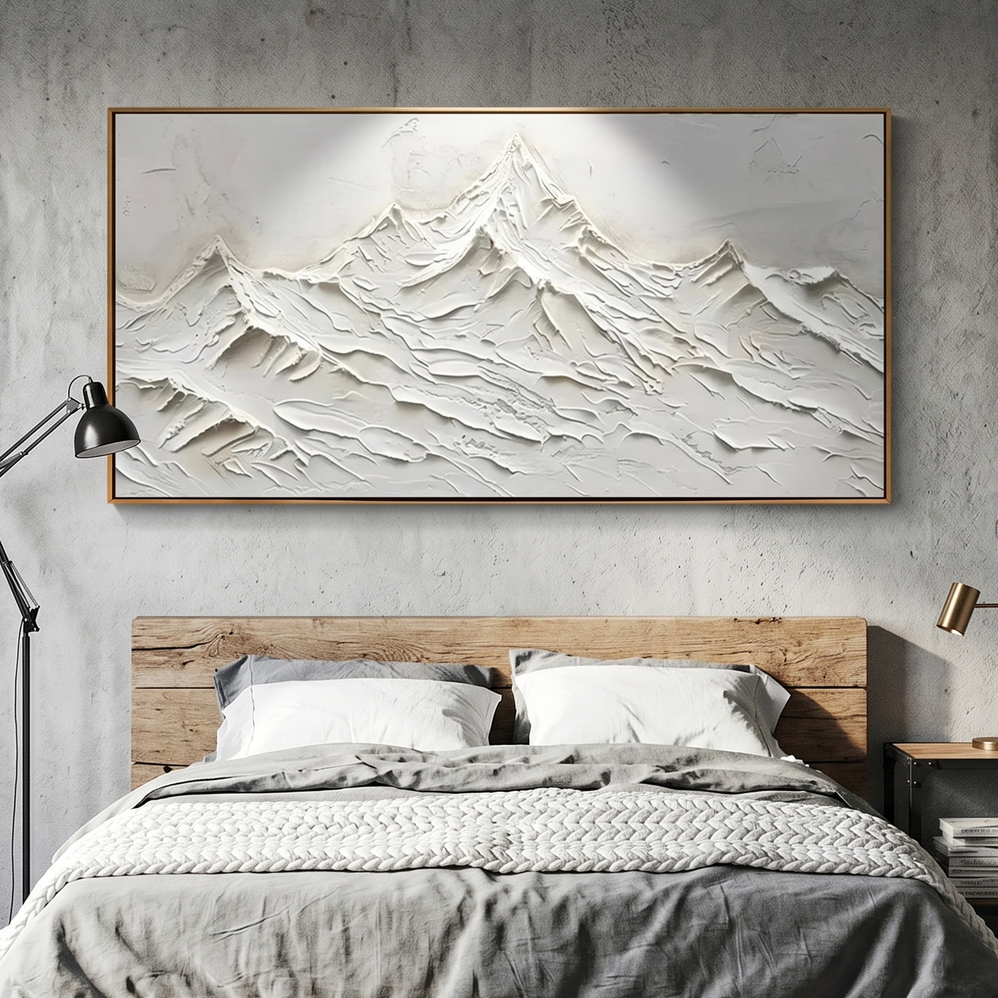 "The White Summit" – Modern 3D Sculptural Heavy Impasto Snow Mountain | Minimalist Relief Statement Art #PT 547