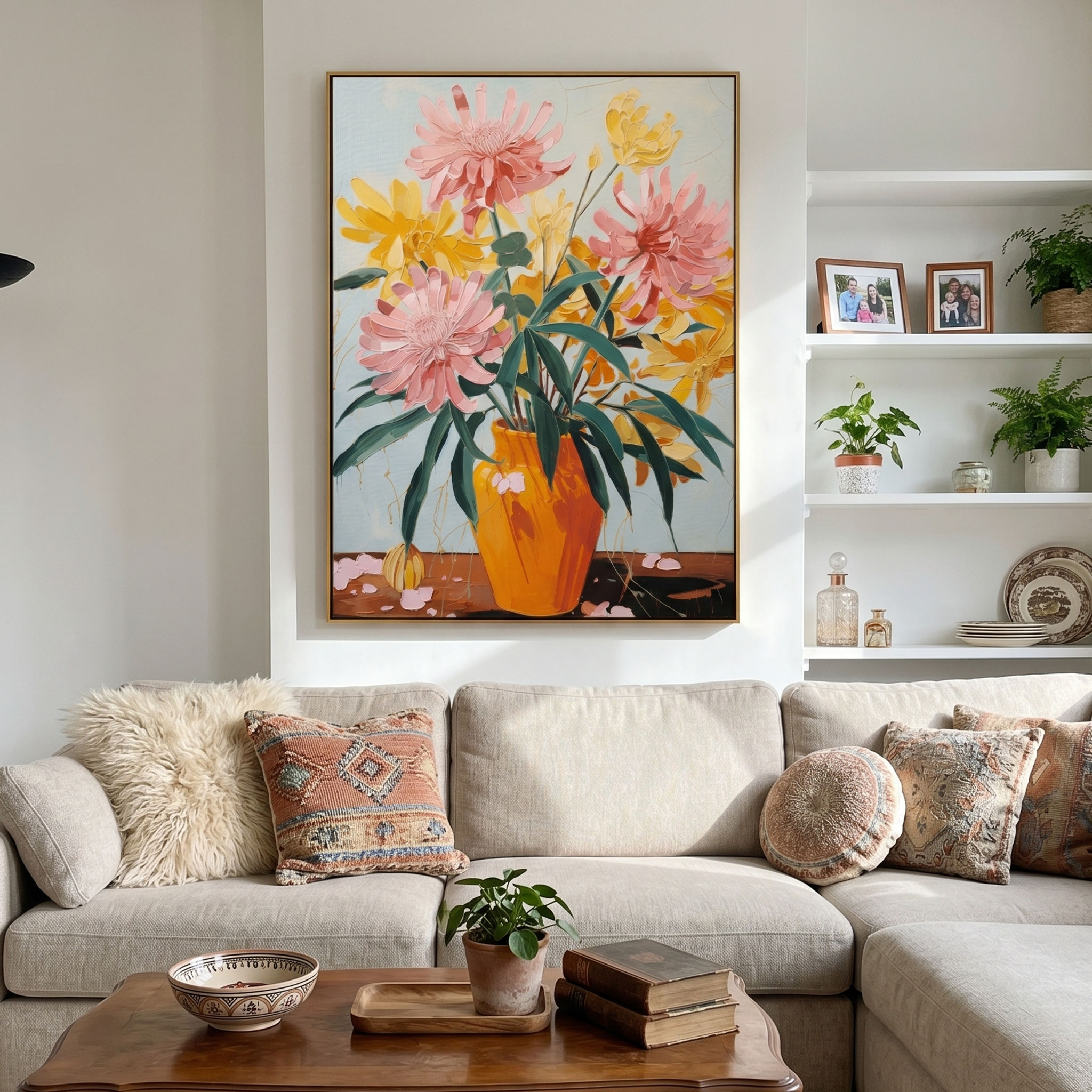 "Vivid Bloom" – Modern Vibrant Floral Impasto Painting | Dopamine Style Orange Vase Healing Wall Art #FL311