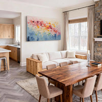 "Sand Organic Echo" - Modern Abstract Art | 3D Beige & Blue Impasto Canvas Painting | Luxury Horizontal Wall Art #PT 407
