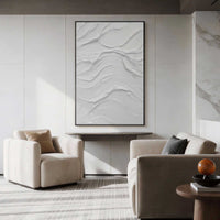 "Ivory Balanced Silence" is a 100% hand-painted minimalist abstract created with professional oil and acrylic paints on high-quality canvas. Its white palette and visible textured strokes give every piece authentic handmade variation and tactile depth.