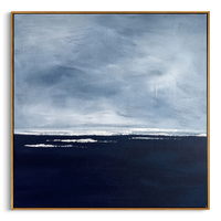 "Still Horizon" – Modern Heavy Impasto Seascape | Calm Blue & White Palette Knife Painting | Luxury Square Wall Art #PT 551