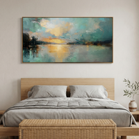"Emerald Dawn" – Modern Impressionist Lake Seascape | Ethereal Teal & Sage Green Horizontal Gallery Wall Art#LC151