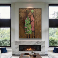 "Earthen Layered Figures" is a 100% hand-painted figurative artwork created with professional oil and acrylic paints on high-quality canvas. Its brown & green palette and visible textured strokes give every piece authentic handmade variation and tactile depth.