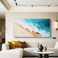 "Azure Sea Breeze" is a 100% hand-painted seascape created with professional oil and acrylic paints on high-quality canvas. Its blue & white palette and visible textured strokes give every piece authentic handmade variation and tactile depth.