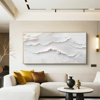 "Ivory Coastal Current" is a 100% hand-painted seascape created with professional oil and acrylic paints on high-quality canvas. Its white palette and visible textured strokes give every piece authentic handmade variation and tactile depth.