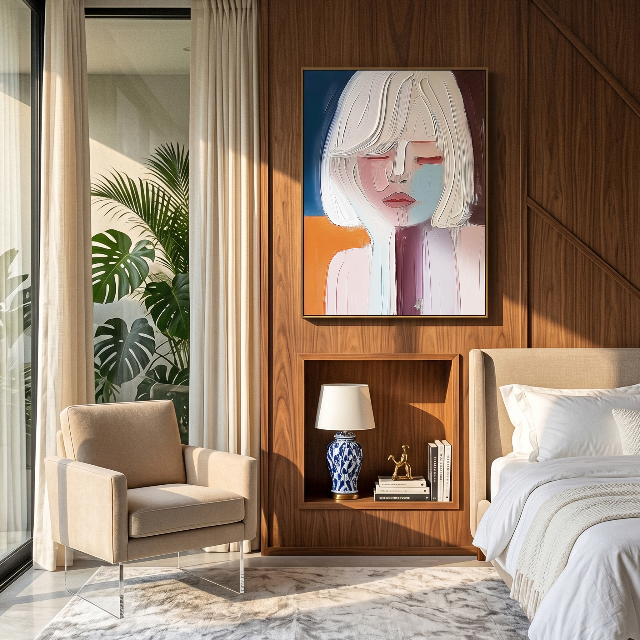 "Quiet Muse" – Modern Heavy Impasto Portrait | Morandi Palette Textured Minimalist Healing Wall Art#PE491