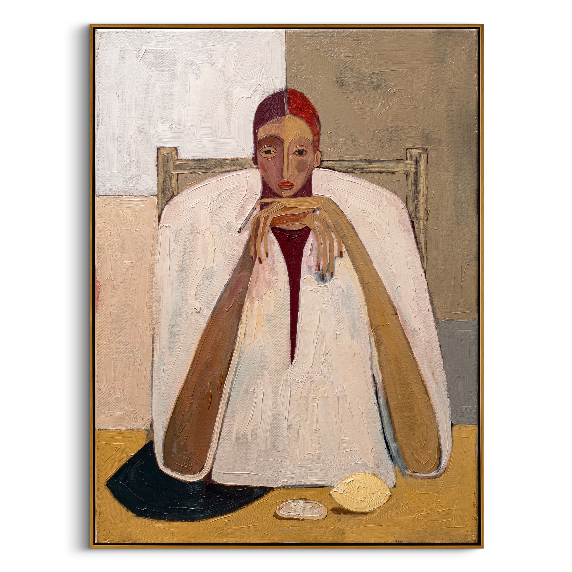 "ETERNAL POISE" – 3D Sculptural Heavy Impasto Modern Figural | Minimalist Earthy Style Soul-Healing Portrait Wall Art #PE494