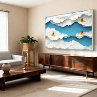 "Azure Harbor Tide" is a 100% hand-painted seascape created with professional oil and acrylic paints on high-quality canvas. Its blue & white palette and visible textured strokes give every piece authentic handmade variation and tactile depth.