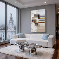 "Warm Ivory Plaster" - Minimal Wabi-Sabi Textured Art | Beige Brown White Canvas Painting | Luxury Vertical Wall Art #WS 045