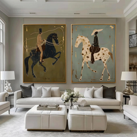 "Olive & Sage Green Horse Rider Pair" - Modern Heavy Impasto Western Animal Artwork | Golden Palette Knife Painting | Luxury Two-Panel Vertical Wall Art #PT 2587