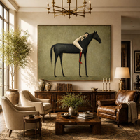 "Abstract Minimalist Horse Hug Figure" - Modern Heavy Impasto Western Animal Artwork | Black & Green Palette Knife Painting | Luxury Horizontal Wall Art #PT 2586