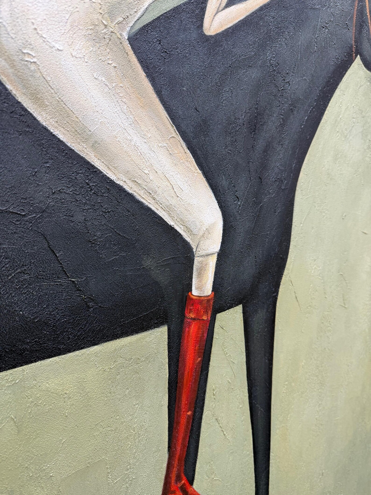 "Abstract Minimalist Horse Hug Figure" - Modern Heavy Impasto Western Animal Artwork | Black & Green Palette Knife Painting | Luxury Horizontal Wall Art #PT 2586