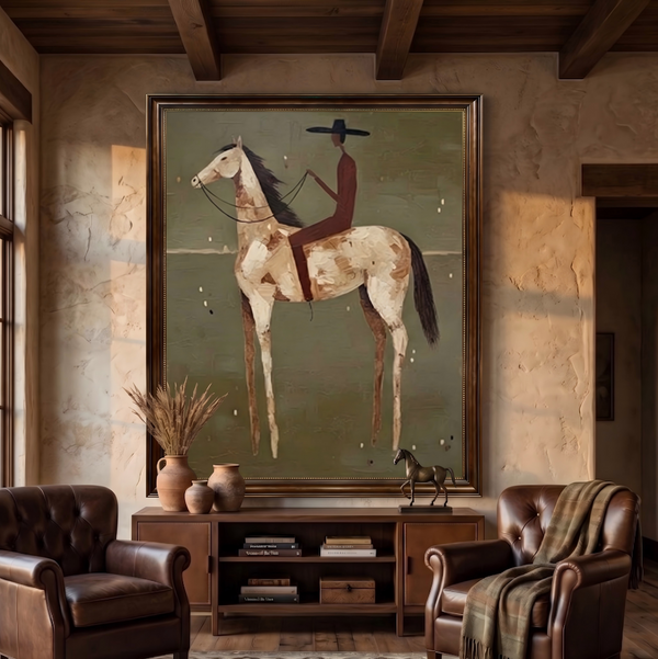 "Olive Solitude" - Modern Heavy Impasto Western Animal Artwork | Golden Palette Knife Painting | Luxury Vertical Wall Art #PT 2660