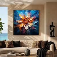 "Ignited Bloom" – Radiant Heavy Impasto Abstract Floral Oil Painting | Bold Dynamic 3D Texture Wall Art #FL302