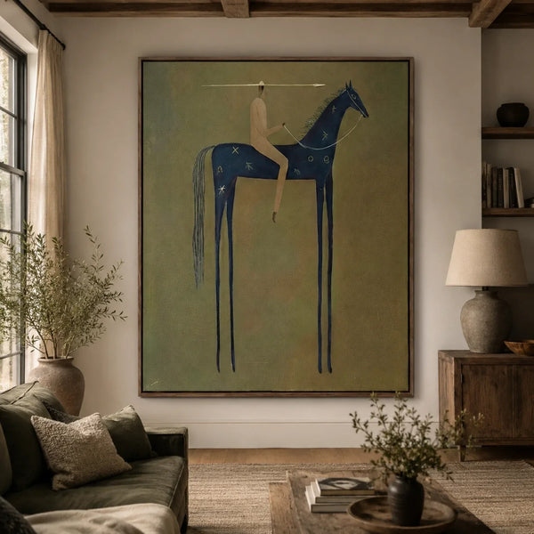 "Emerald Stillness" - Modern Heavy Impasto Western Animal Artwork | Blue Palette Knife Painting | Luxury Vertical Wall Art #PT 2593
