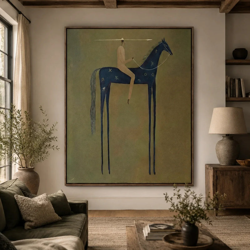 "Emerald Stillness" - Modern Heavy Impasto Western Animal Artwork | Blue Palette Knife Painting | Luxury Vertical Wall Art #PT 2593