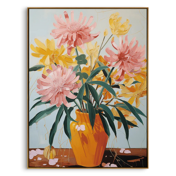 "Vivid Bloom" – Modern Vibrant Floral Impasto Painting | Dopamine Style Orange Vase Healing Wall Art #FL311