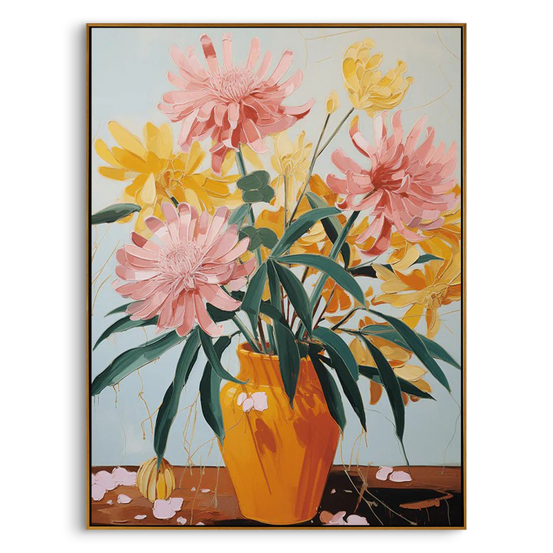 "Vivid Bloom" – Modern Vibrant Floral Impasto Painting | Dopamine Style Orange Vase Healing Wall Art #FL311