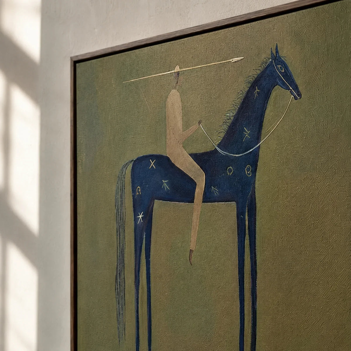"Emerald Stillness" - Modern Heavy Impasto Western Animal Artwork | Blue Palette Knife Painting | Luxury Vertical Wall Art #PT 2593