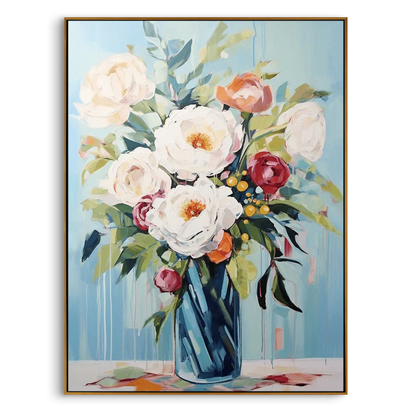 "Azure Bloom" – Modern Expressive Peony Floral Oil Painting | Refreshing Sky Blue Healing Style Wall Art #FL310