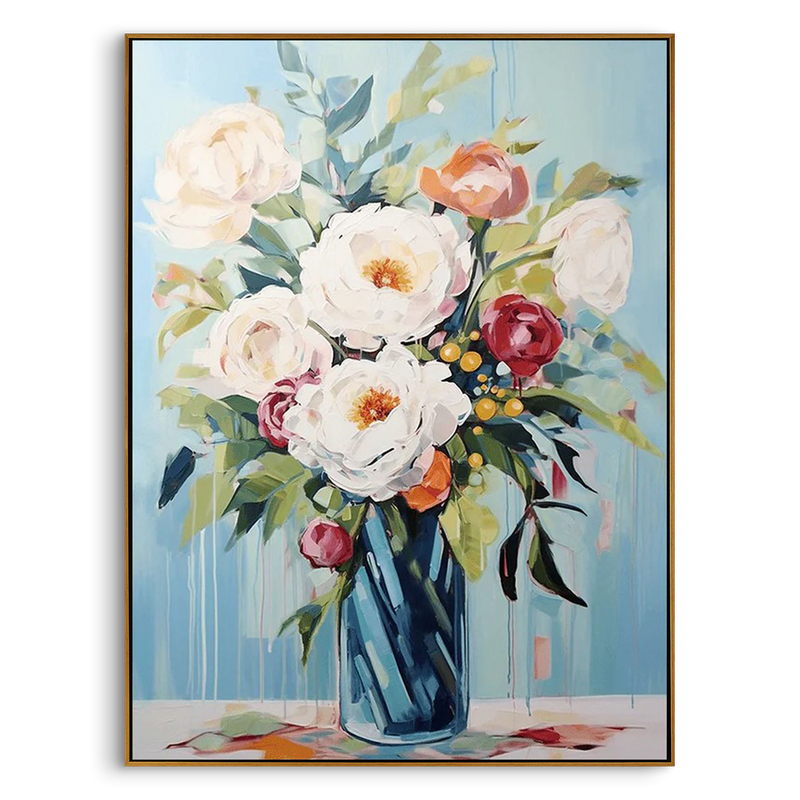 "Azure Bloom" – Modern Expressive Peony Floral Oil Painting | Refreshing Sky Blue Healing Style Wall Art #FL310