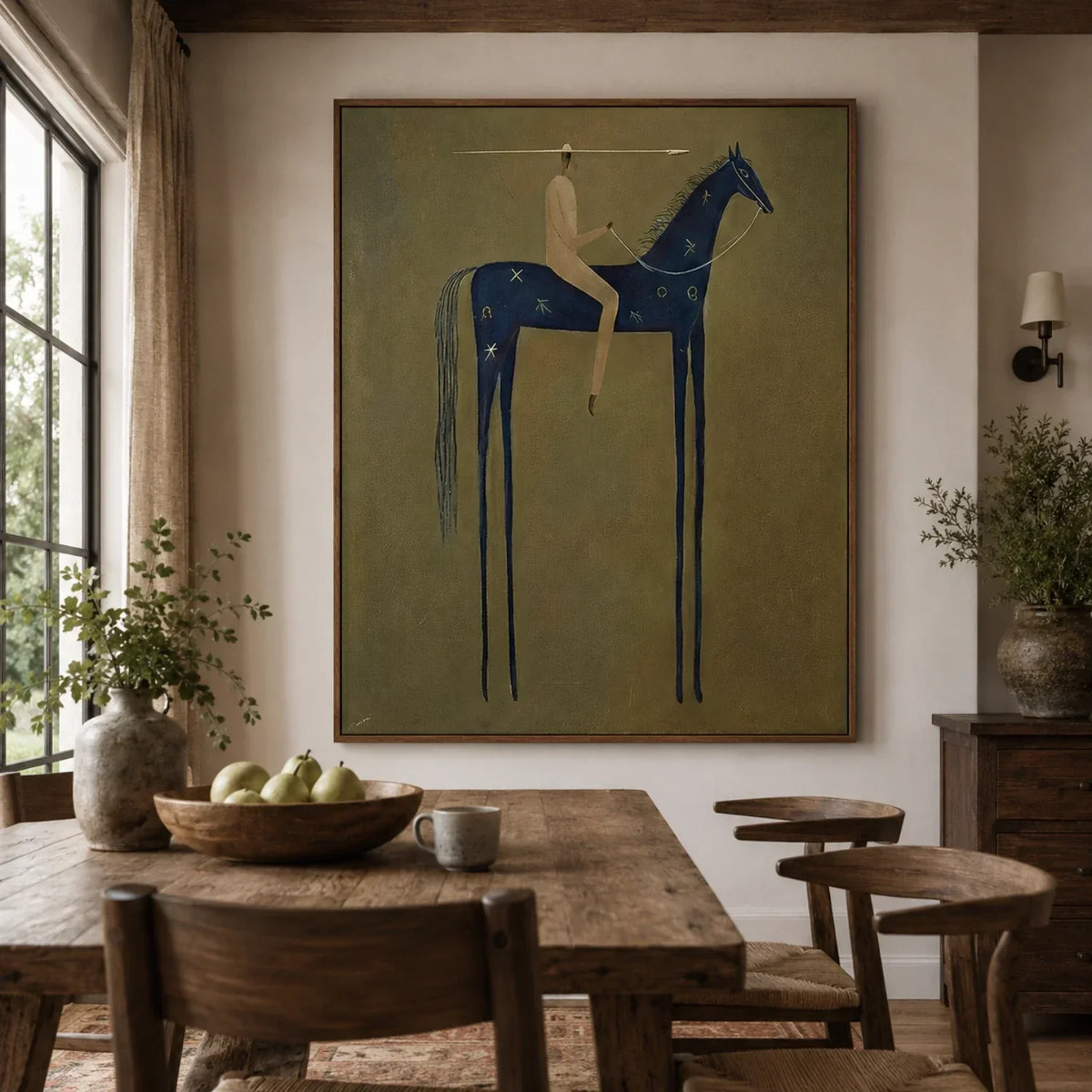 "Emerald Stillness" - Modern Heavy Impasto Western Animal Artwork | Blue Palette Knife Painting | Luxury Vertical Wall Art #PT 2593