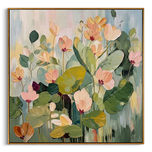 "Morning Dew" | Hand-Painted Textured Flower Painting | Abstract Floral Canvas Wall Art | Sage Green & Pastel Room Decor for Living Room