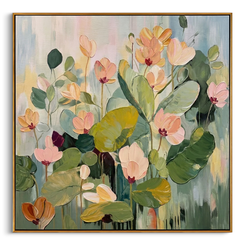"Morning Dew" | Hand-Painted Textured Flower Painting | Abstract Floral Canvas Wall Art | Sage Green & Pastel Room Decor for Living Room