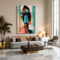 "Sand Chromatic Rhythm" - Modern Abstract Art | 3D Beige & Blue Impasto Canvas Painting | Luxury Vertical Wall Art #PT 391