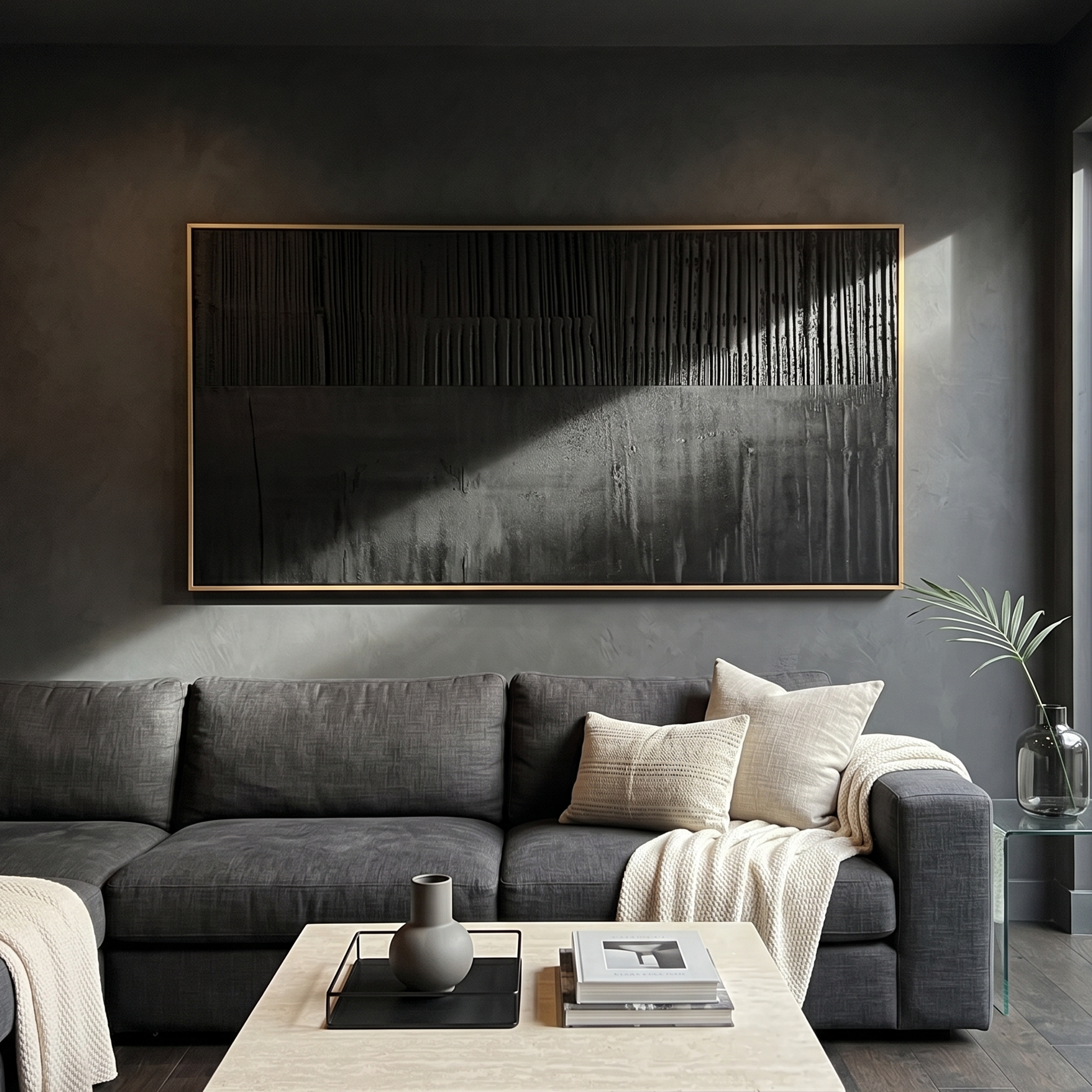 "Midnight Matrix" – Modern Dark Minimalist 3D Heavy Relief | Italian Luxury All-Black Statement Art #WS 237