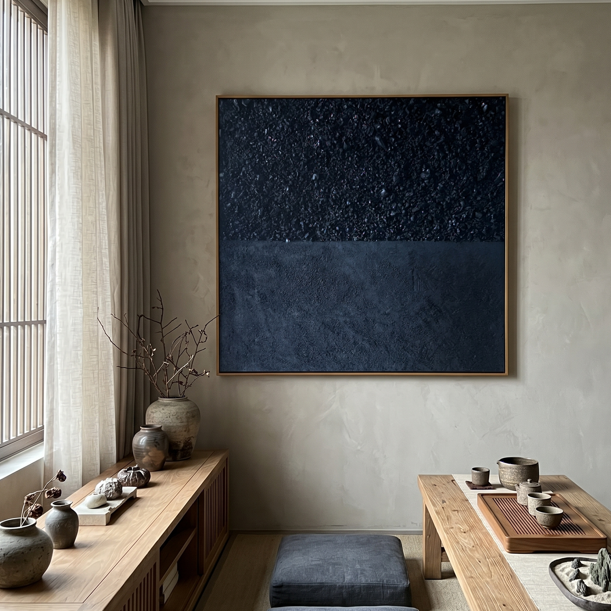 "The Astral Rift" – Modern Midnight Blue Heavy Impasto | 3D Mineral Fragment Relief | Luxury Industrial Abstract Wall Decor#MI186
