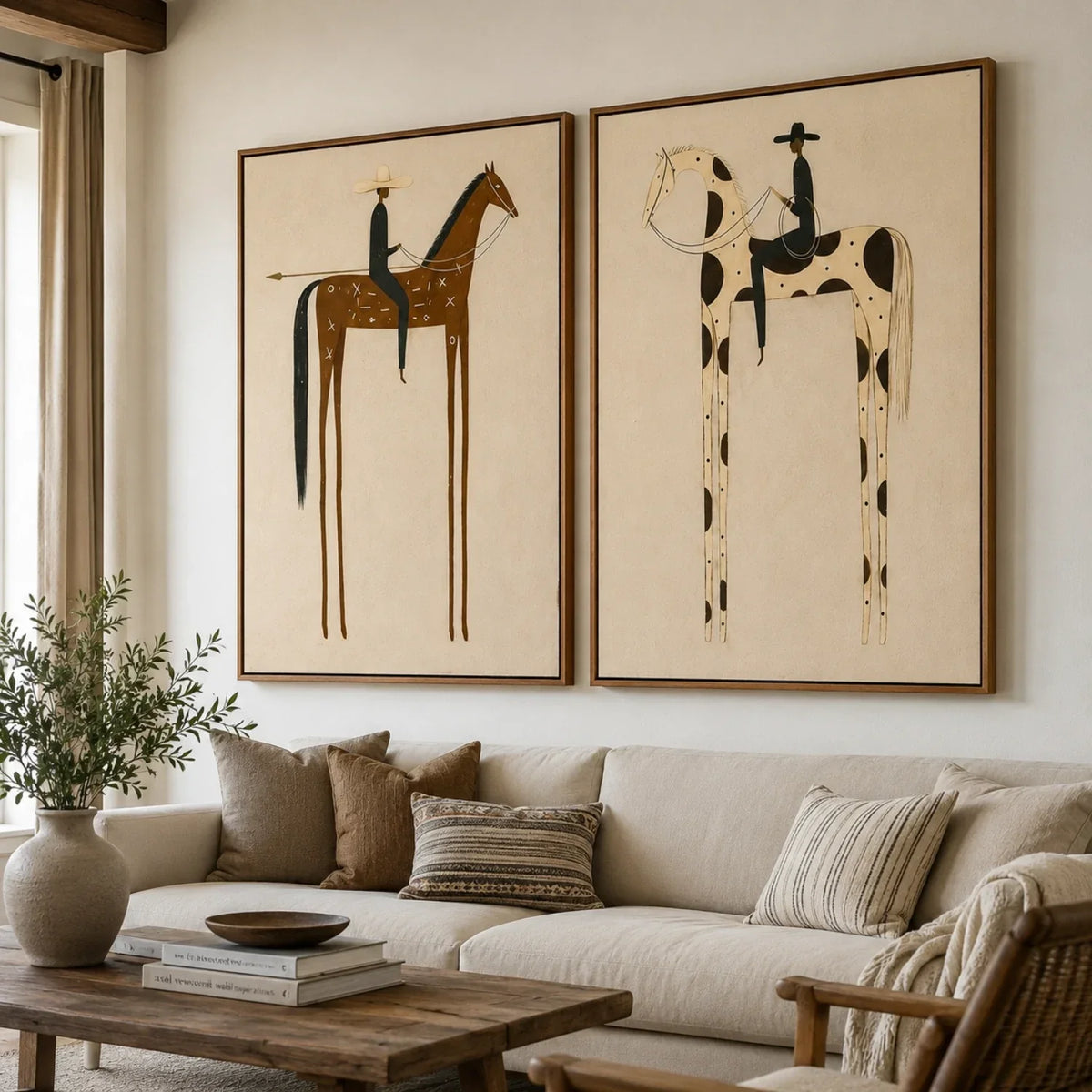 "Twin Bearings" - Modern Heavy Impasto Western Animal Artwork | Golden Palette Knife Painting | Luxury Two-Panel Vertical Wall Art #PT 2596