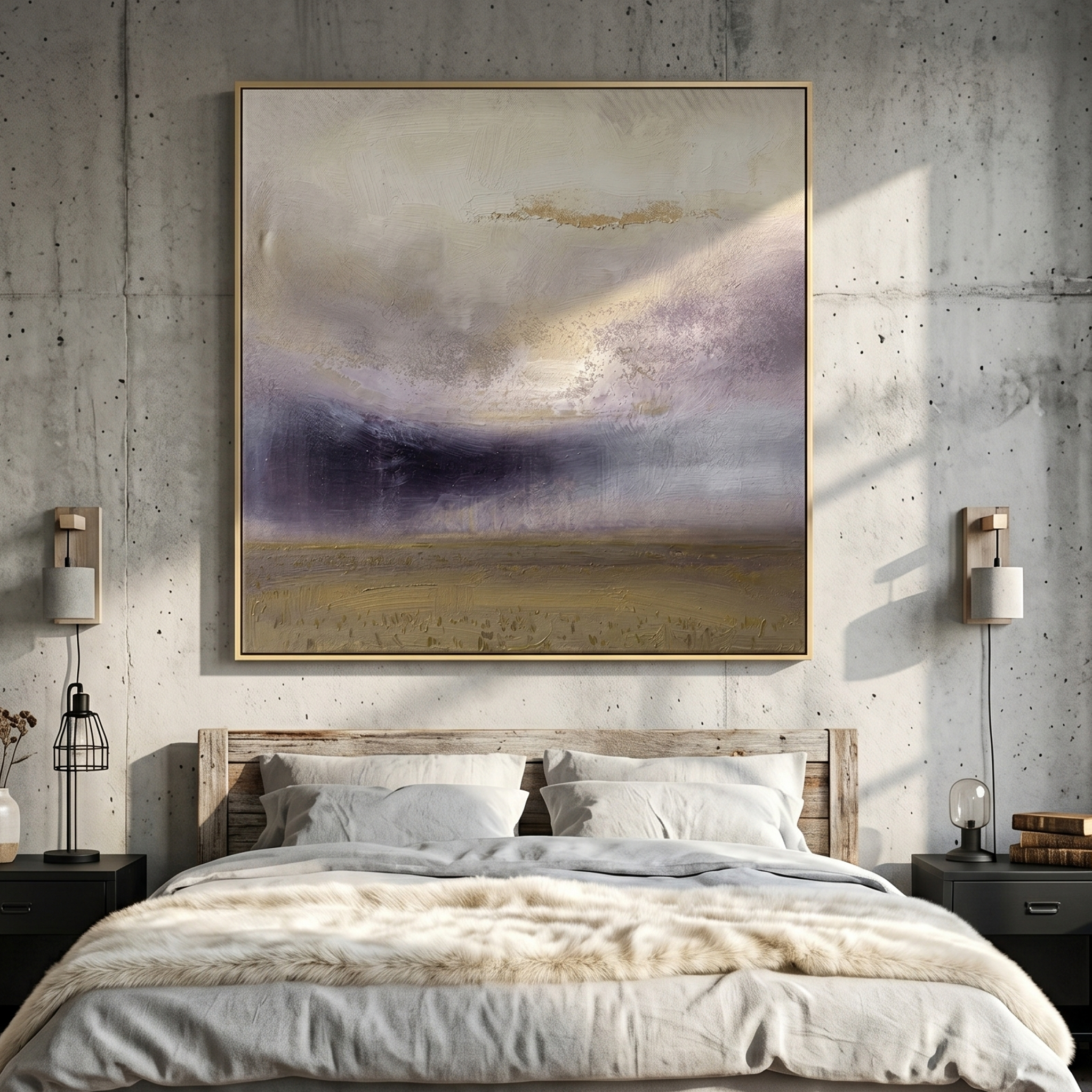 "The Silent Storm" – Modern Atmospheric Abstract Oil | Deep Indigo & Earth Tone Square Statement Wall Art #WS 236