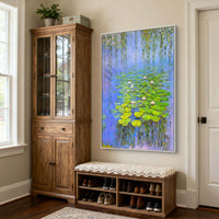 "Verdant Petal Reverie" - Textured Floral Art | 3D Green & Pink Textured Canvas Painting | Luxury Vertical Wall Art #FL 309