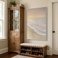 "Sand Coastal Current" - Textured Seascape Art | 3D Beige & Pink Impasto Canvas Painting | Luxury Vertical Wall Art #PT 400