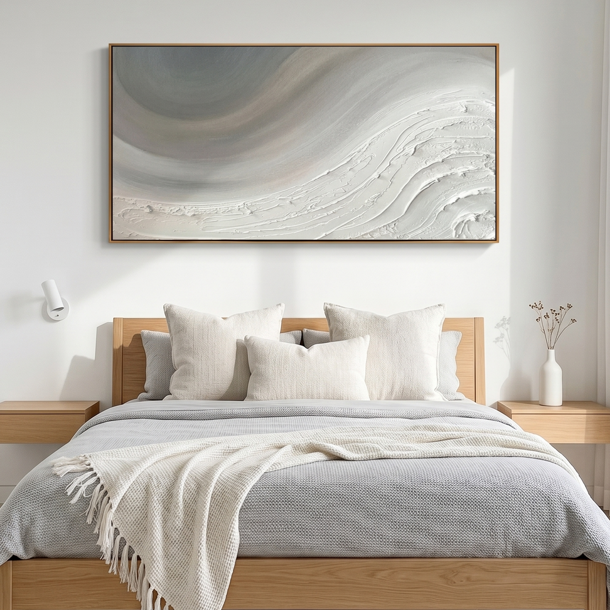 "Ethereal Tides" – 3D Sculptural Heavy Impasto Relief | Minimalist Creamy Gray Wabi-Sabi Horizontal Art#WS 239