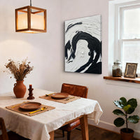 "Midnight Quiet Balance" is a 100% hand-painted minimalist abstract created with professional oil and acrylic paints on high-quality canvas. Its black & white palette and visible textured strokes give every piece authentic handmade variation and tactile depth.