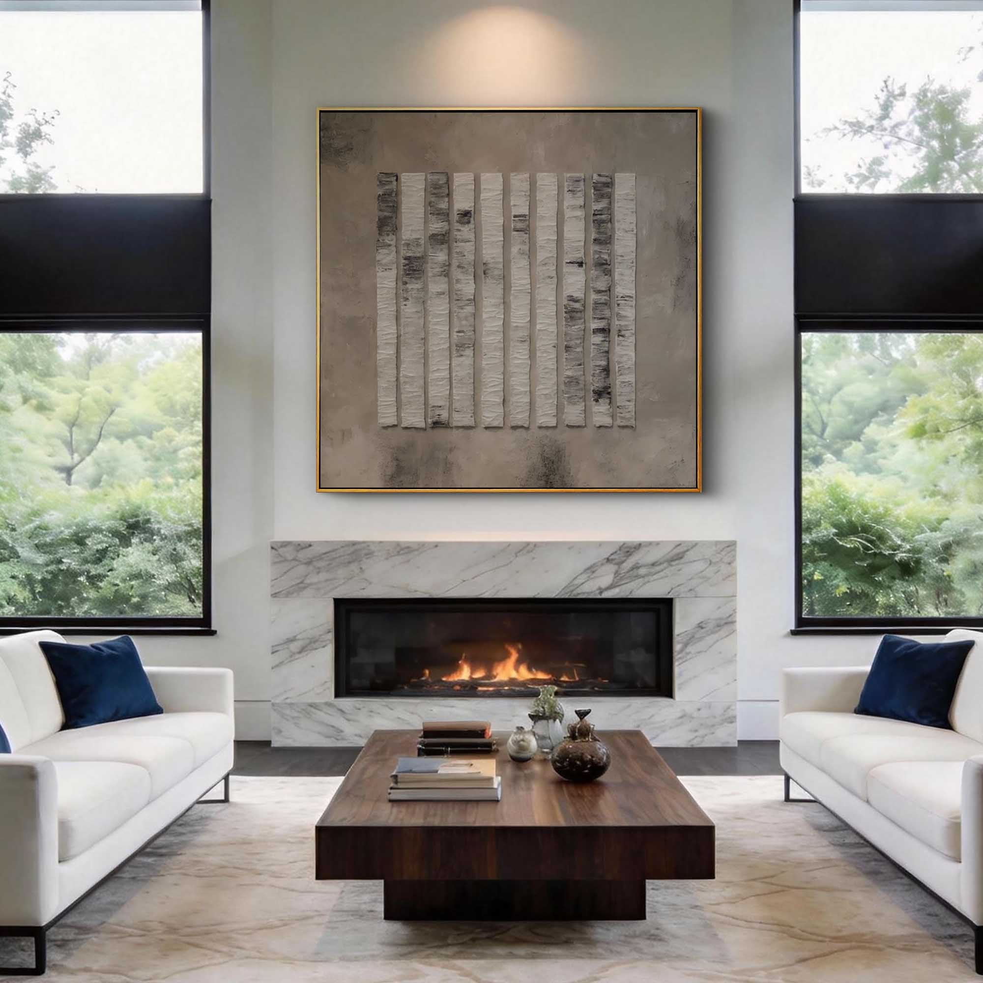 "The Rhythmic Forest" – Minimalist Vertical Heavy Impasto | 3D Hand-Sculpted Gray Relief | Luxury Industrial Abstract Wall Art #WS 230