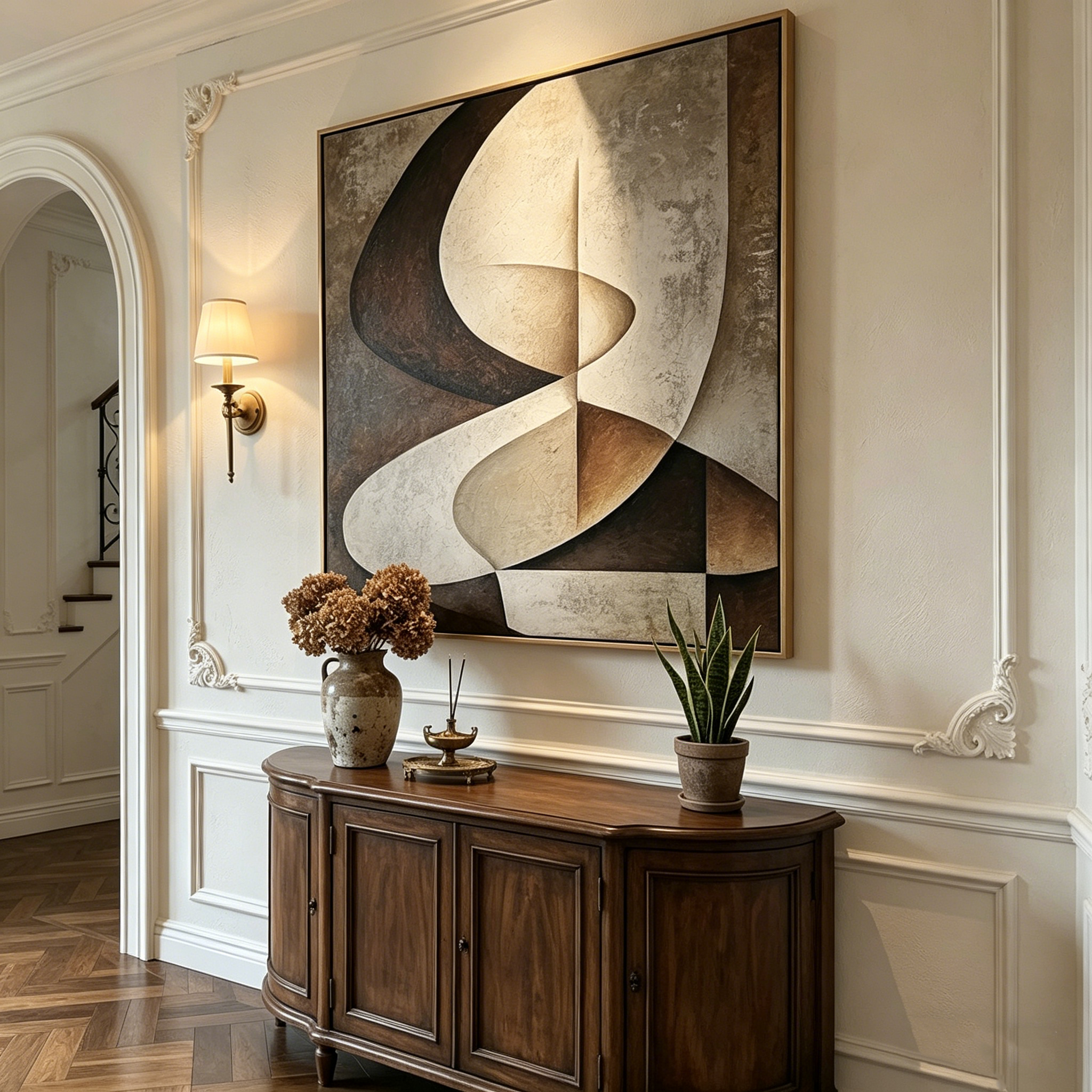 "The Folded Dimension" – Modern Earth Tone Abstract | Hand-Textured Geometric Relief | Sophisticated 3D Mineral Palette Art #AB1025