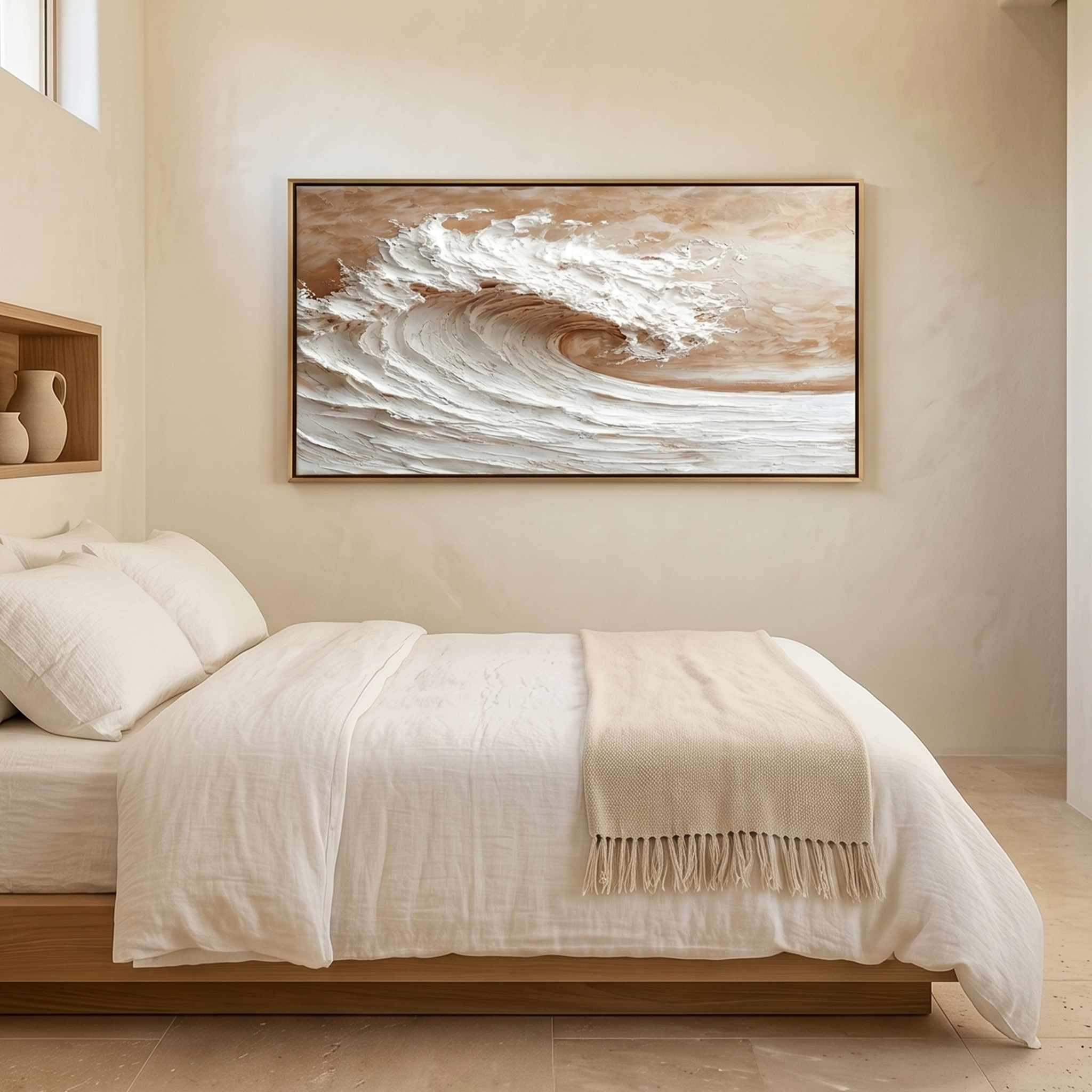 "The Amber Tide" – 3D Sculptural Heavy Impasto Wave | Modern Earth Tone Textured Horizontal Statement Art #PT 543